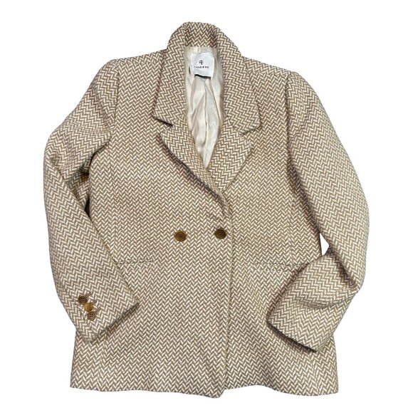 Anine Bing Fishbone Blazer Tan Beige Tweed Designer Women's Size Small - Office - Picture 2 of 7